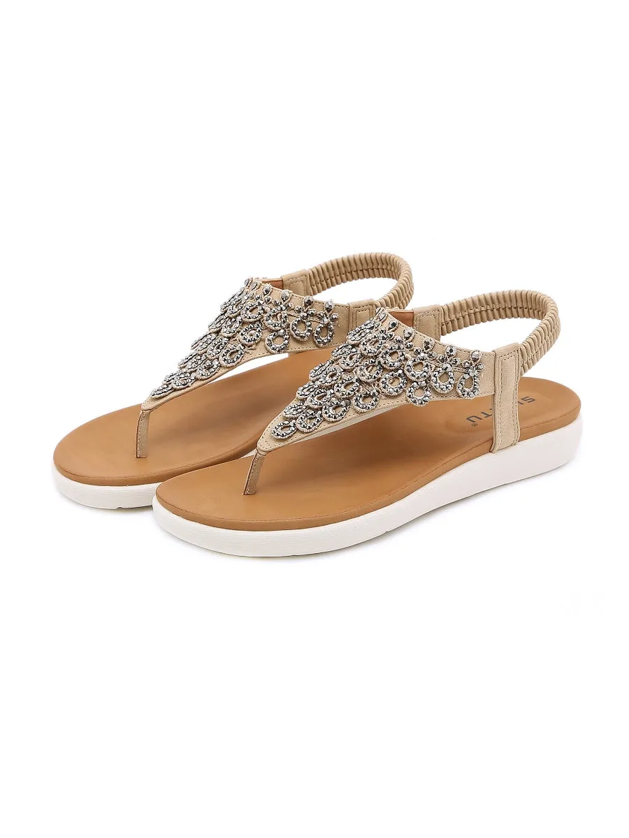 Khaki V-Strap Rhinestone Sandal