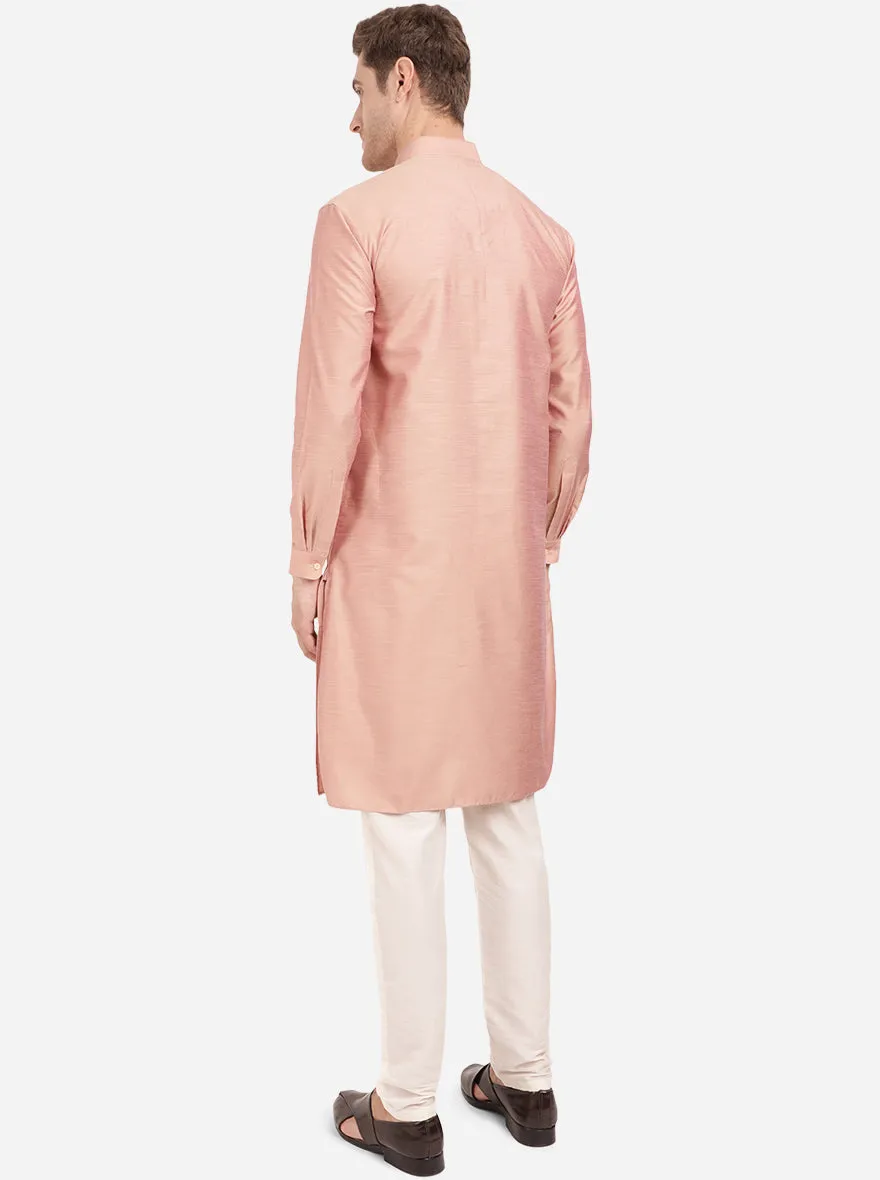 Lilac Pink Self Textured Regular Fit Modi Kurta | JadeBlue