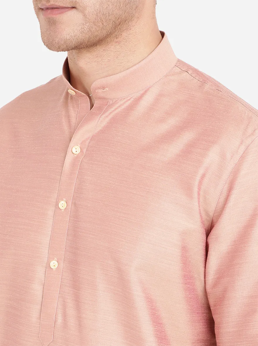Lilac Pink Self Textured Regular Fit Modi Kurta | JadeBlue