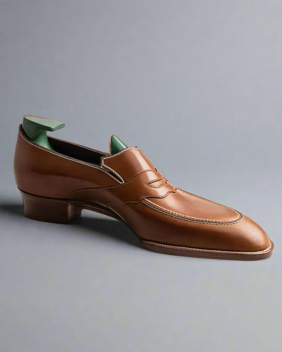 Luxury Edition - Tan Italian Leather Slip On Goodyear Welted Loafers With Special Metal Plate - Loafers