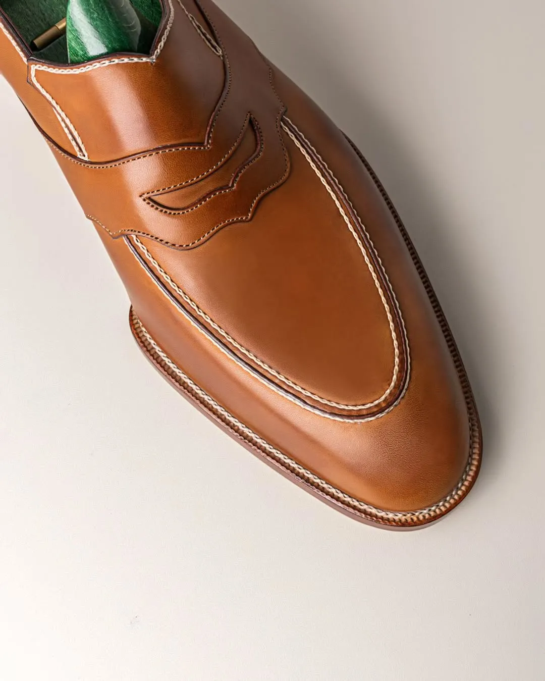 Luxury Edition - Tan Italian Leather Slip On Goodyear Welted Loafers With Special Metal Plate - Loafers