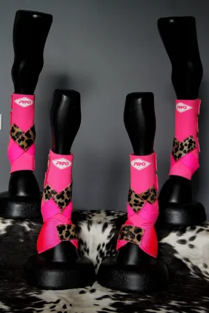 MEDIUM H20 Front & Rear Set with Cheetah Hide Straps Support Boots with Bells - Medium