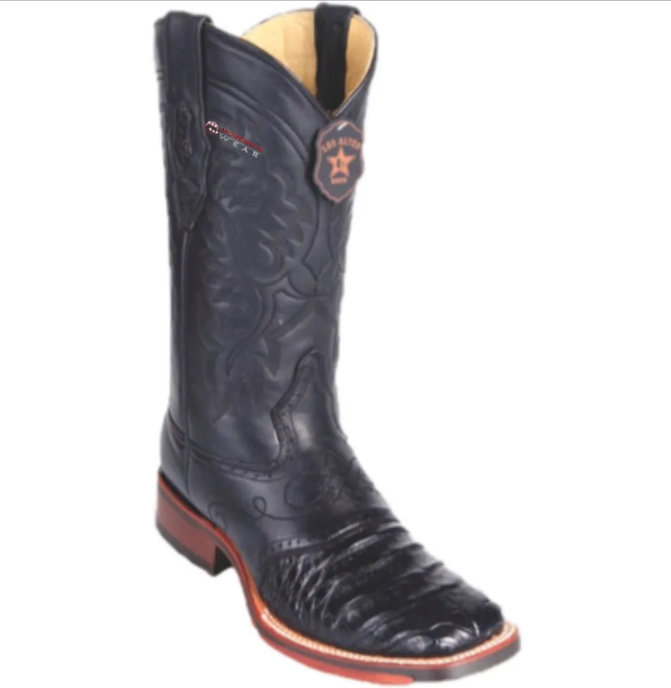 Men’s Los Altos Caiman Belly Boots With Saddle Wide Square Toe (Rubber Sole)