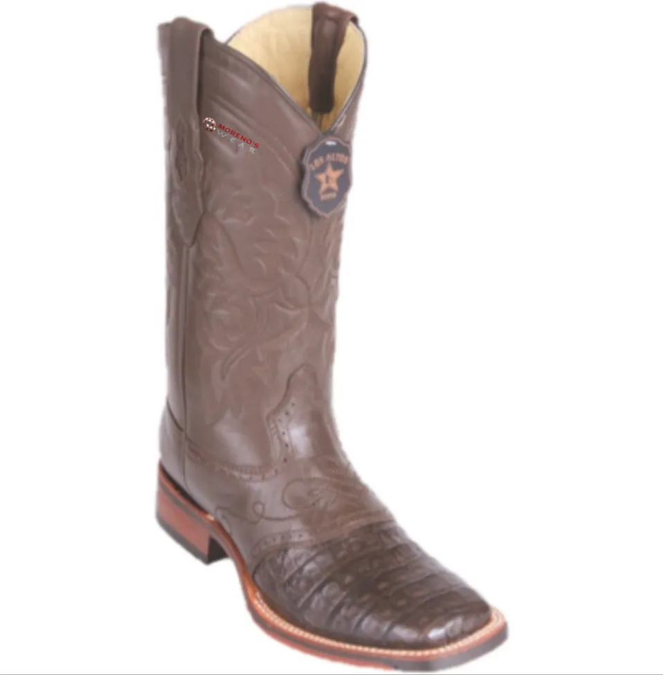 Men’s Los Altos Caiman Belly Boots With Saddle Wide Square Toe (Rubber Sole)