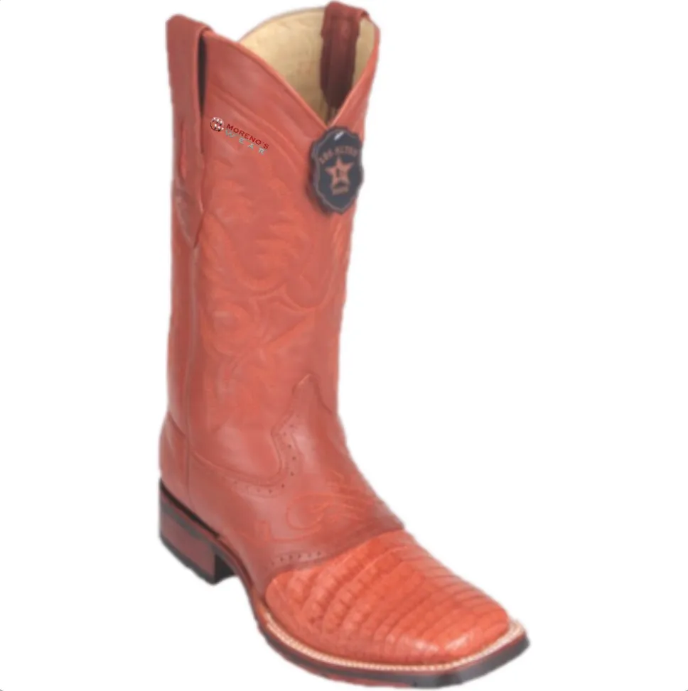 Men’s Los Altos Caiman Belly Boots With Saddle Wide Square Toe (Rubber Sole)