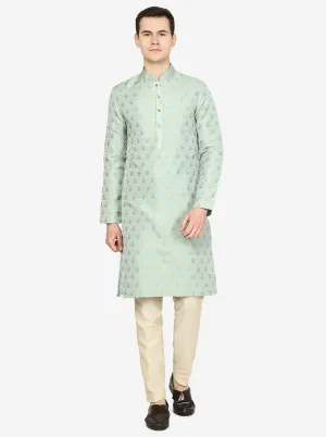 Mint Green Printed Ethnic Silk Blend Kurta | The Kurta Company