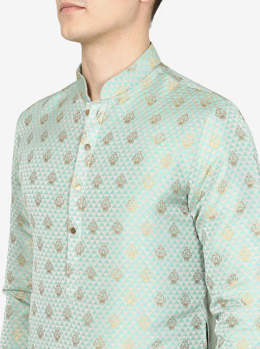 Mint Green Printed Ethnic Silk Blend Kurta | The Kurta Company