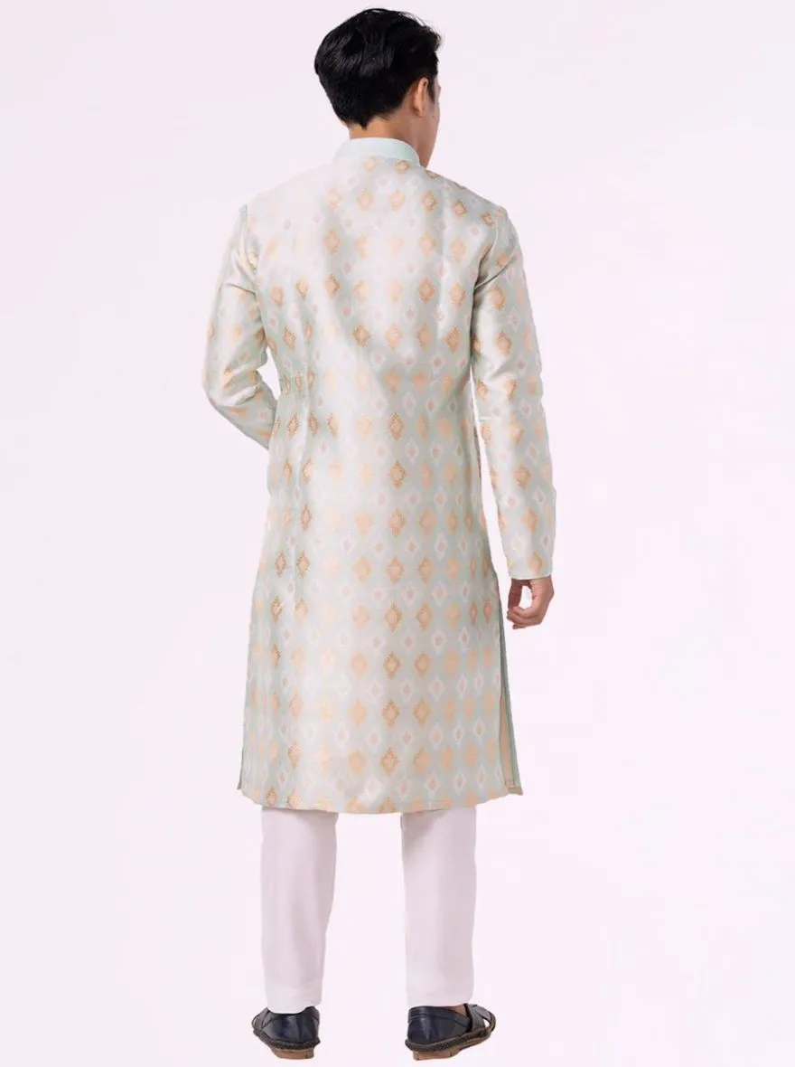 Mint Green Printed Jacquard Kurta | The Kurta Company