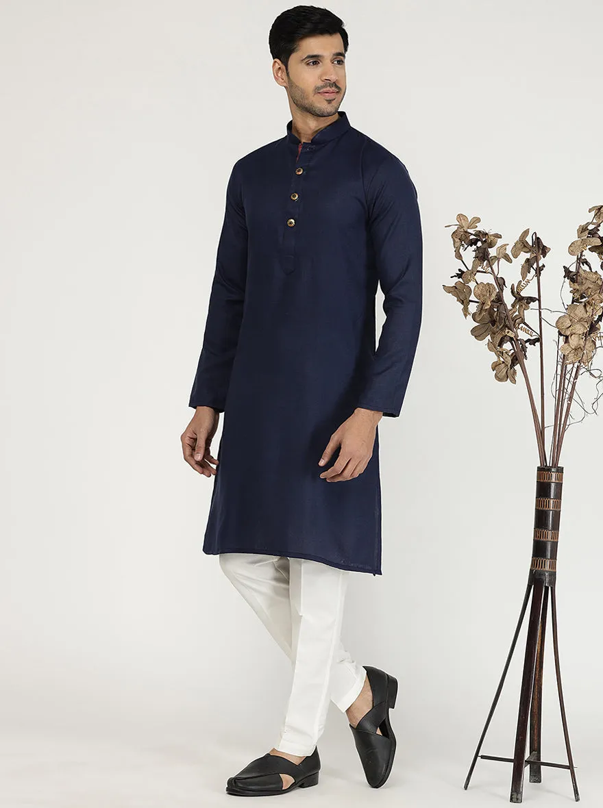 Navy Blue Solid Cotton Silk Blend Kurta | The Kurta Company