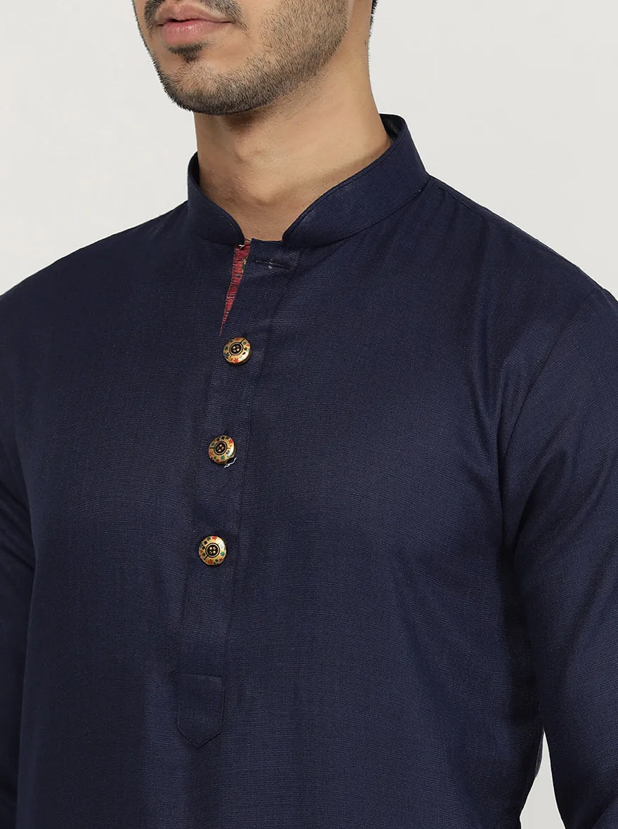 Navy Blue Solid Cotton Silk Blend Kurta | The Kurta Company