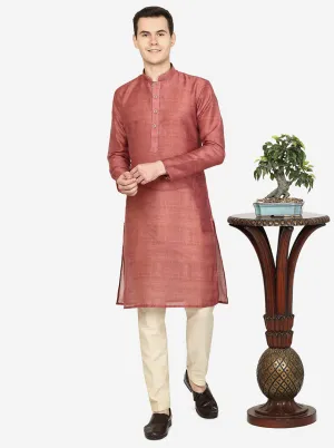 Onion Pink Printed Silk Blend Kurta | The Kurta Company