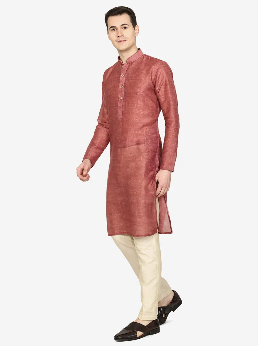 Onion Pink Printed Silk Blend Kurta | The Kurta Company
