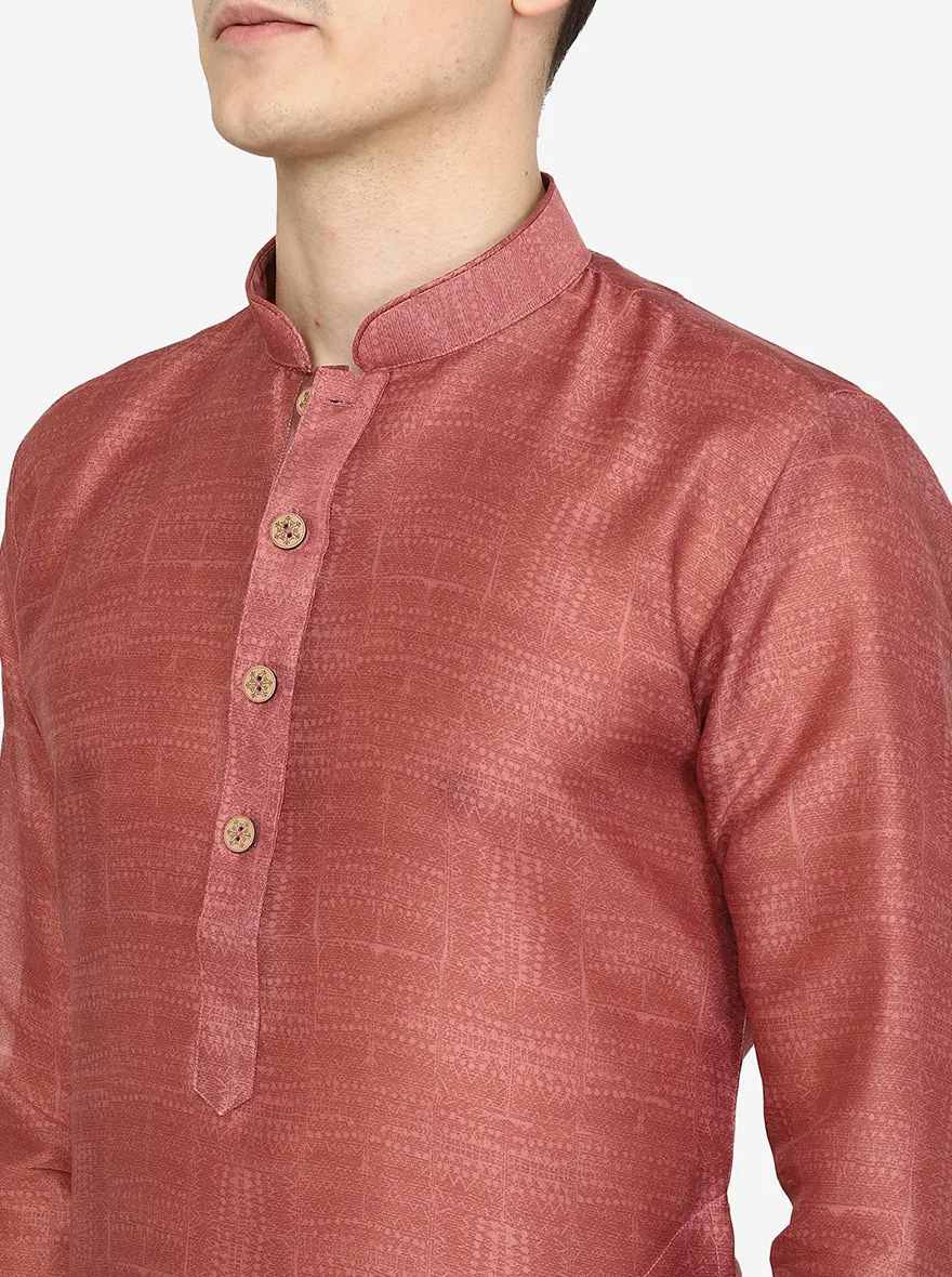 Onion Pink Printed Silk Blend Kurta | The Kurta Company