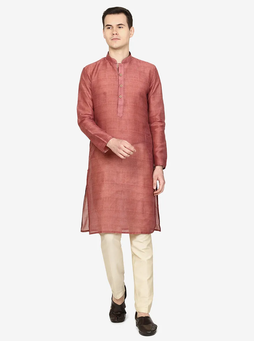 Onion Pink Printed Silk Blend Kurta | The Kurta Company