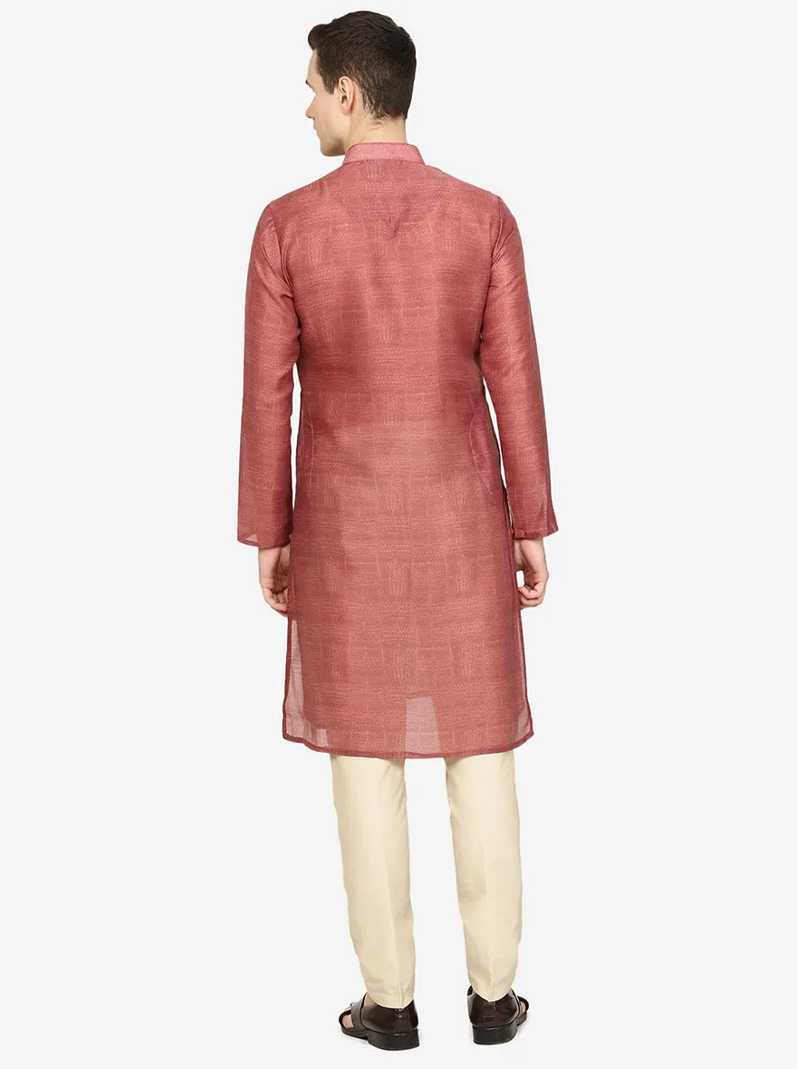Onion Pink Printed Silk Blend Kurta | The Kurta Company