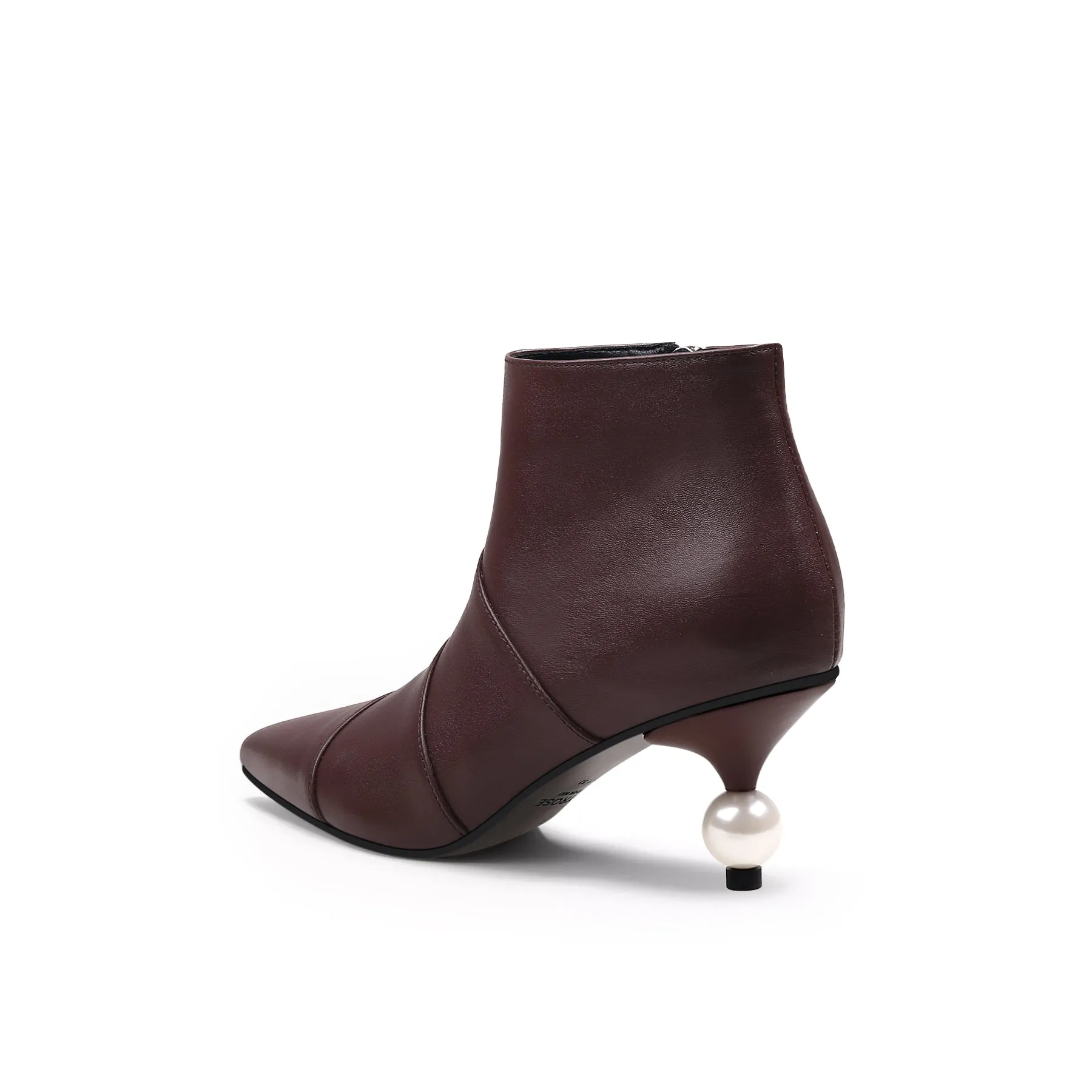 Pearl Kitten Heel Leather Bootie - Chocolate