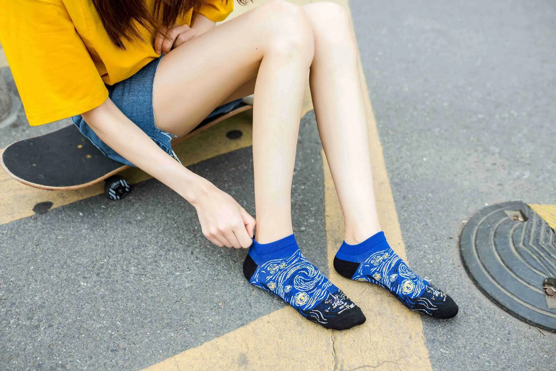 Retro Artistic Oil Painting All Cotton Low Cut Socks