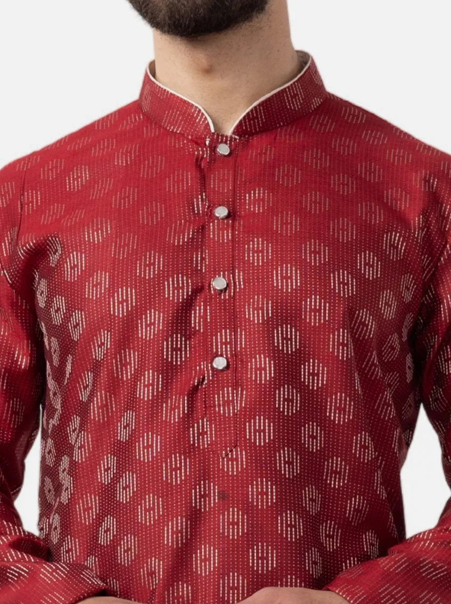 Ruby Red Printed Cotton Silk Blend Kurta | The Kurta Company