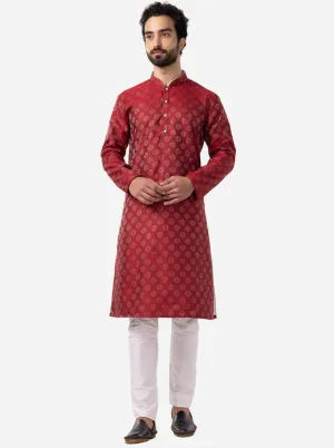 Ruby Red Printed Cotton Silk Blend Kurta | The Kurta Company