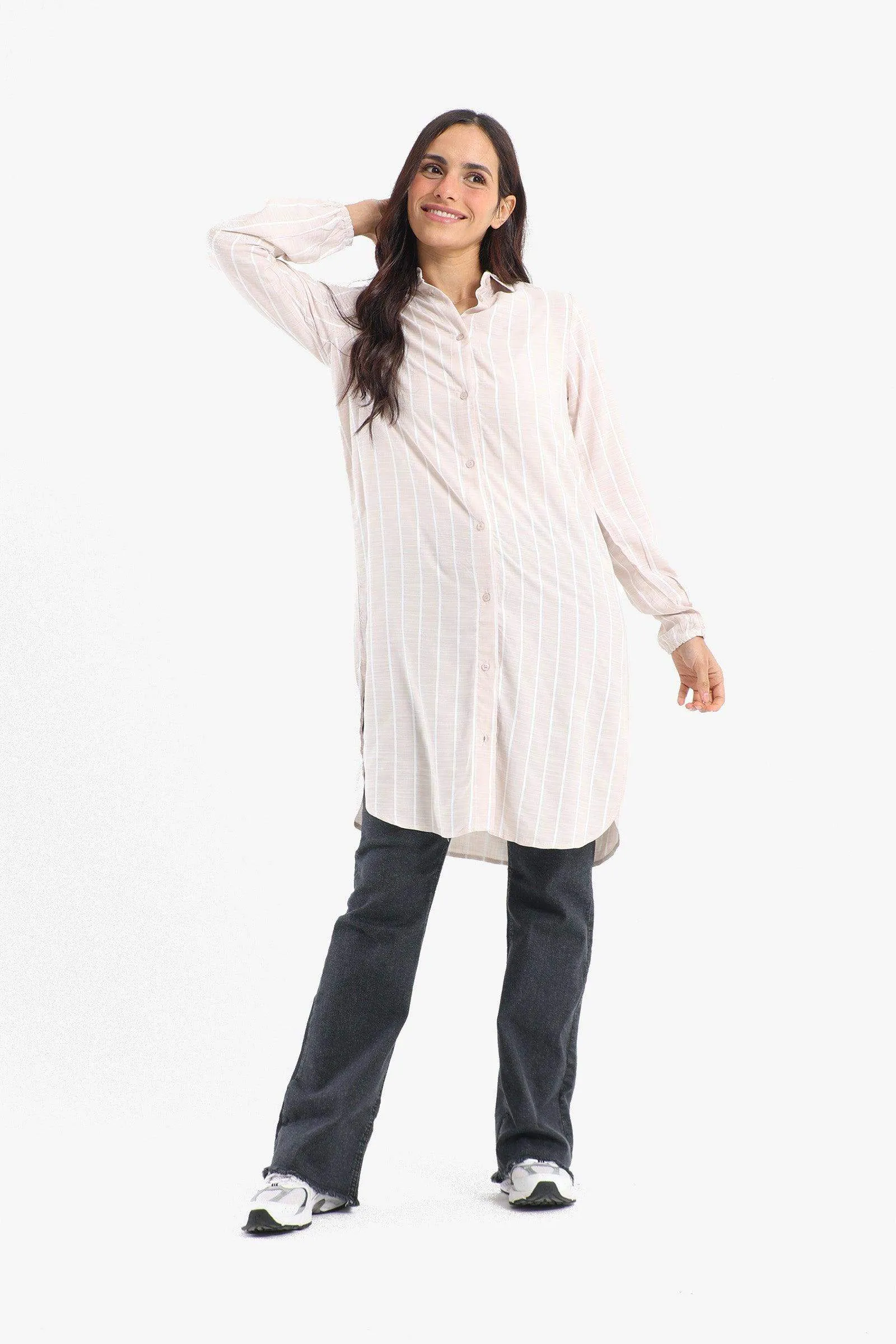 Striped Full Placket Long Shirt