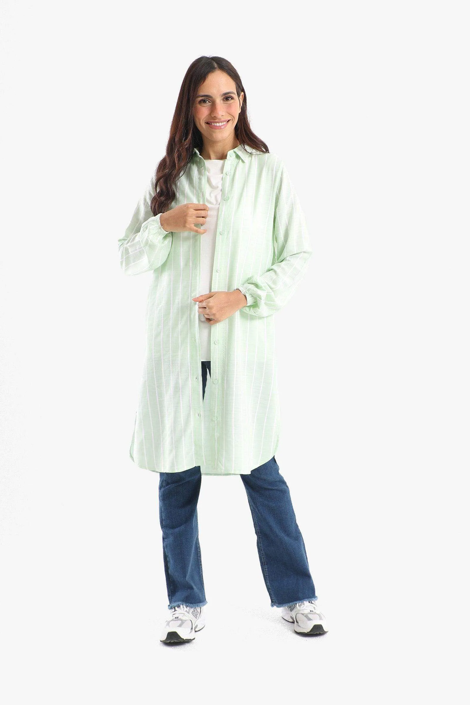 Striped Full Placket Long Shirt