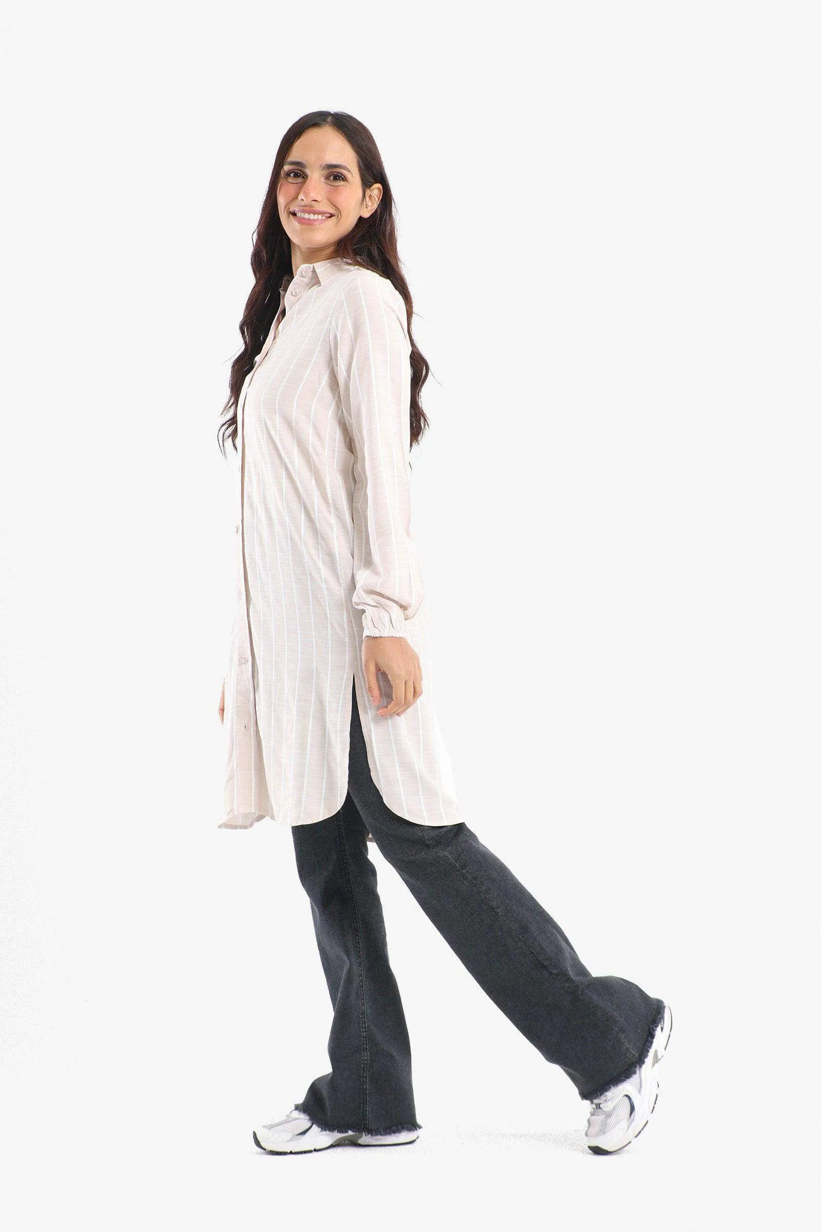 Striped Full Placket Long Shirt