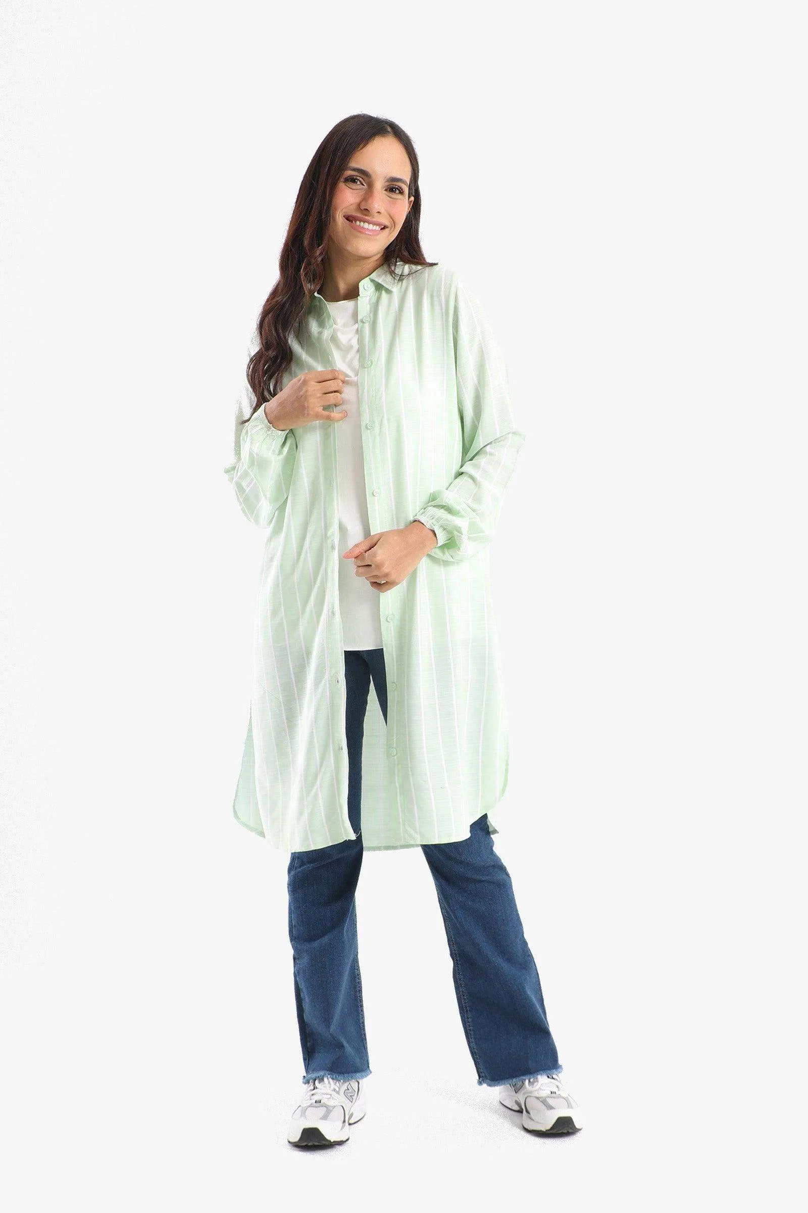 Striped Full Placket Long Shirt