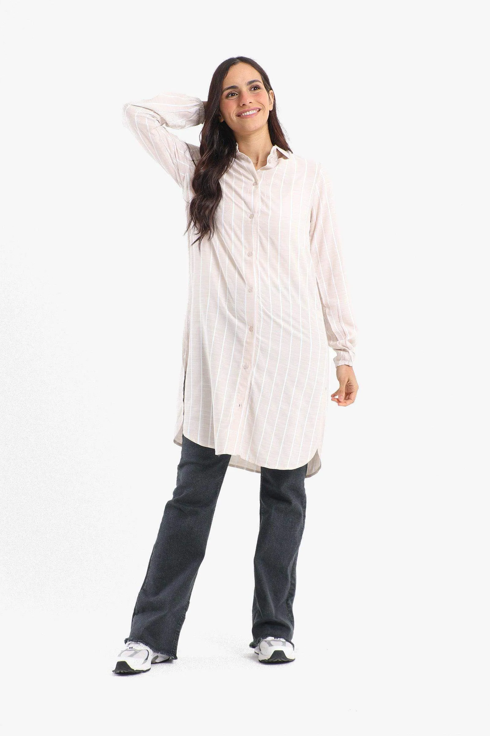 Striped Full Placket Long Shirt