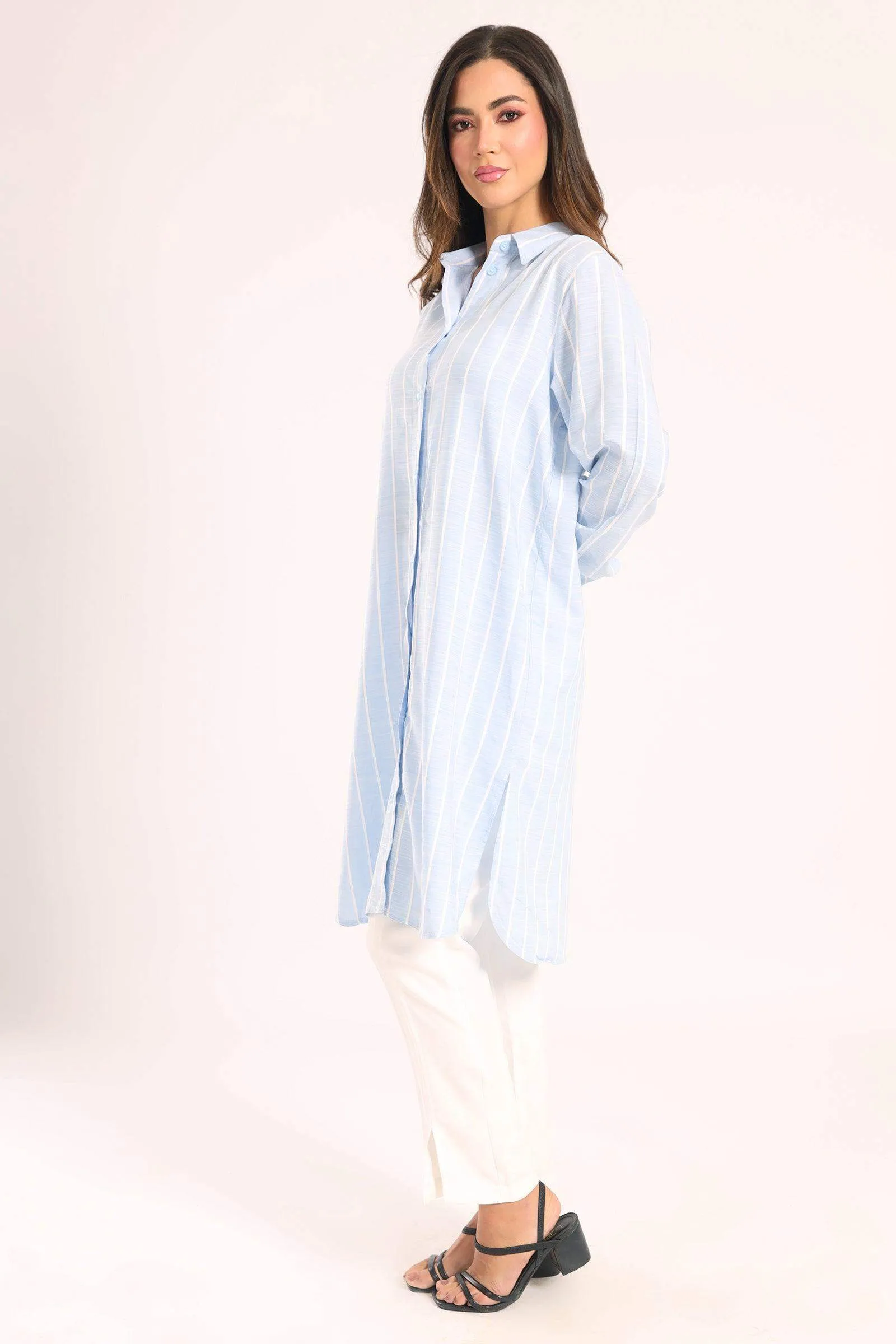Striped Full Placket Long Shirt