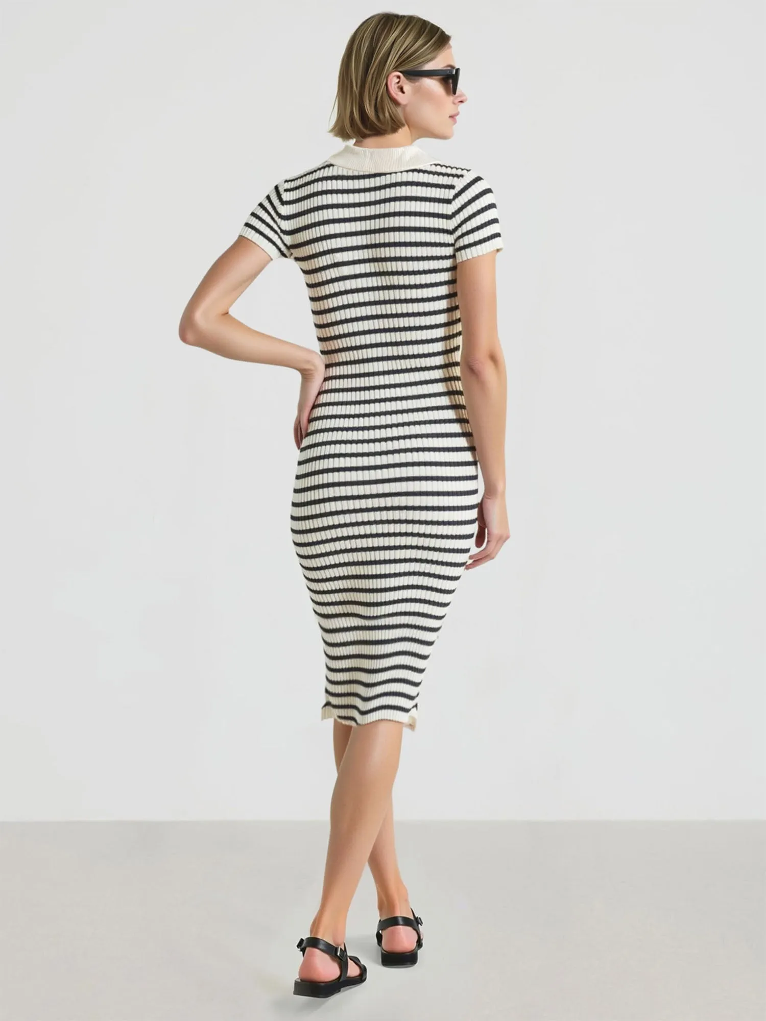 Striped Polo Midi Sweater Dress