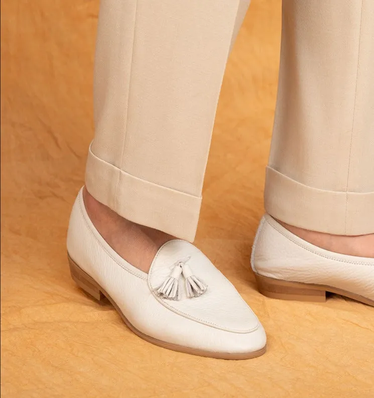 Tassel Pebble Grain Leather Belgian Loafers