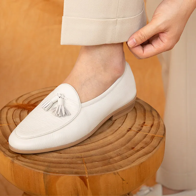 Tassel Pebble Grain Leather Belgian Loafers