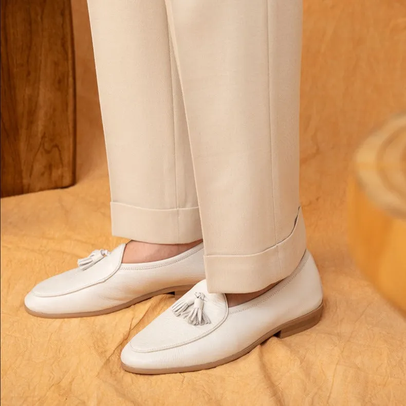 Tassel Pebble Grain Leather Belgian Loafers