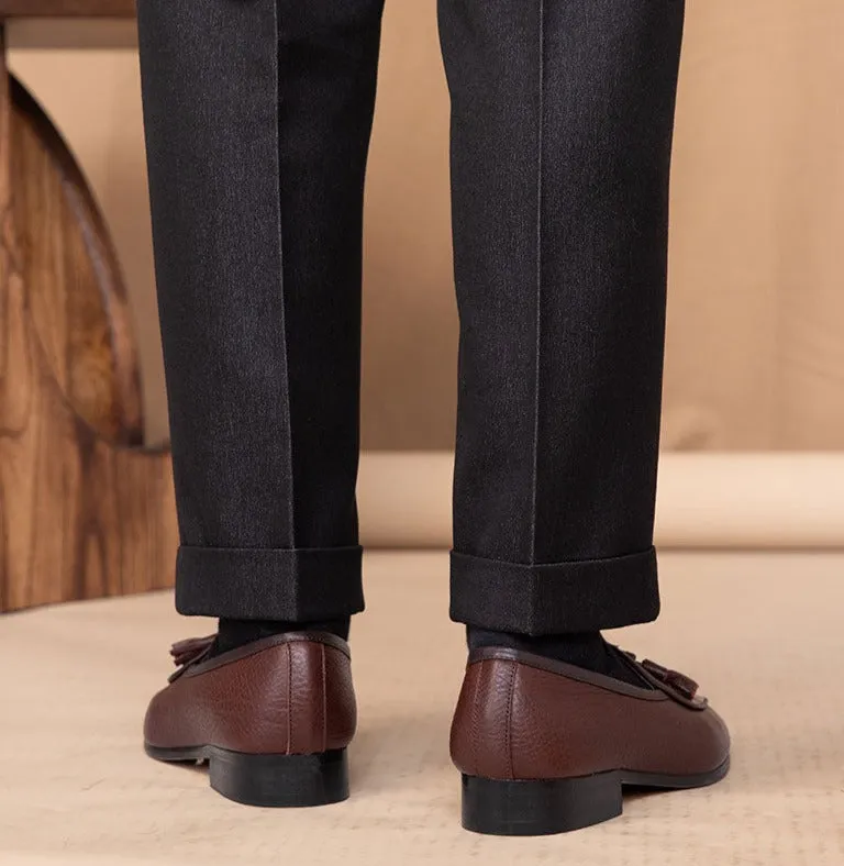 Tassel Pebble Grain Leather Belgian Loafers