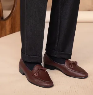 Tassel Pebble Grain Leather Belgian Loafers