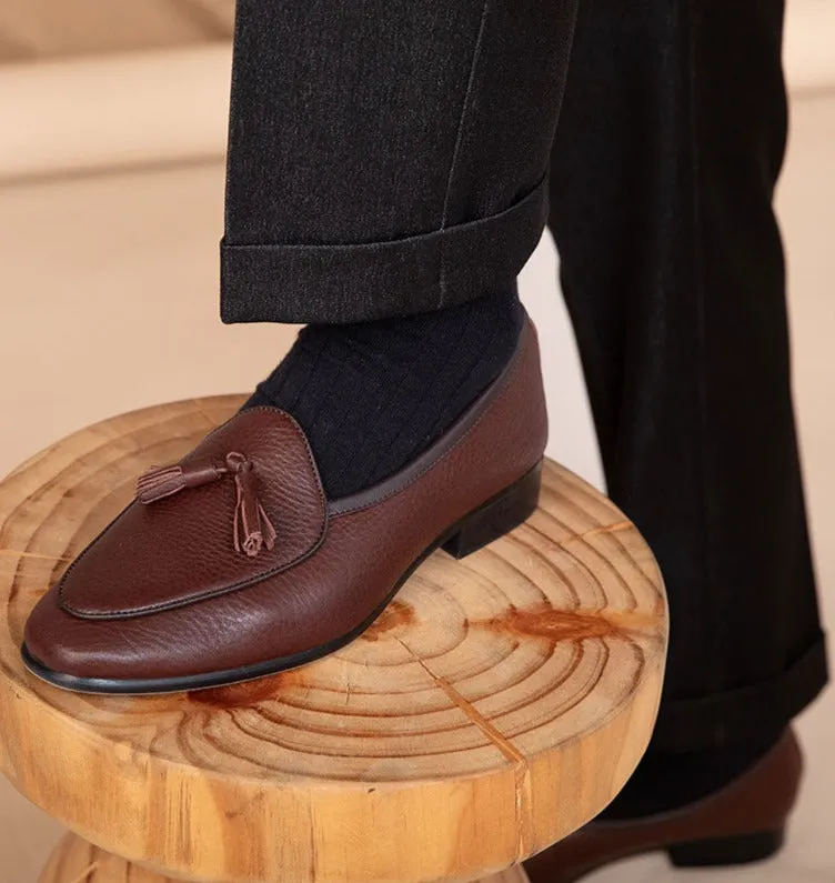 Tassel Pebble Grain Leather Belgian Loafers