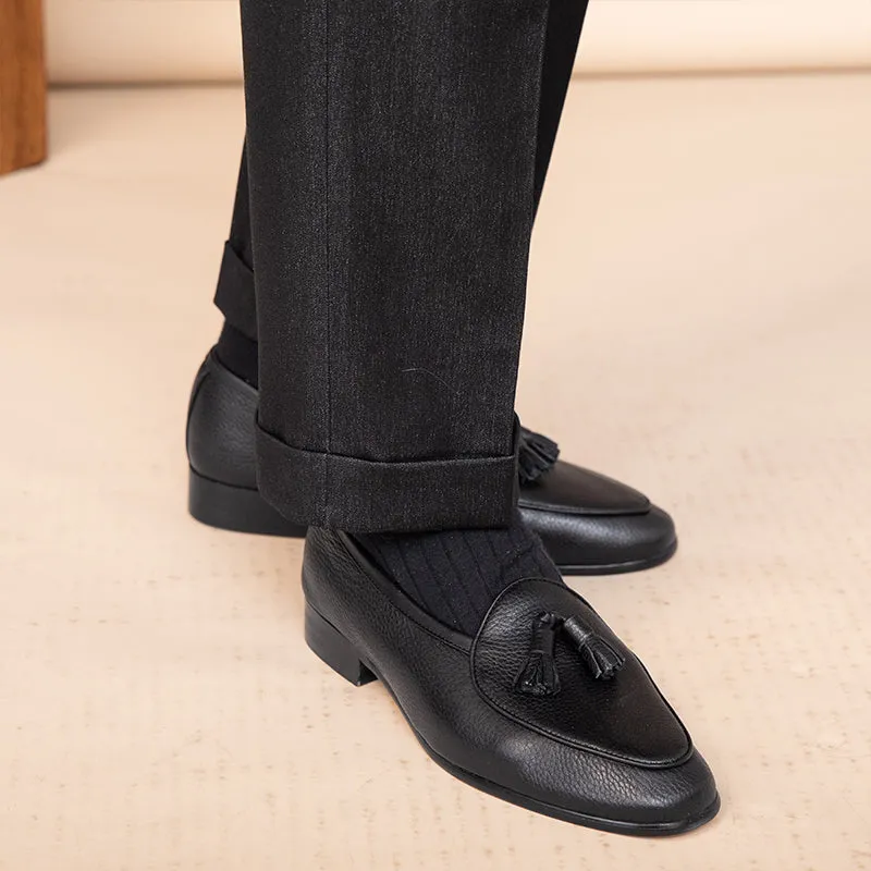 Tassel Pebble Grain Leather Belgian Loafers