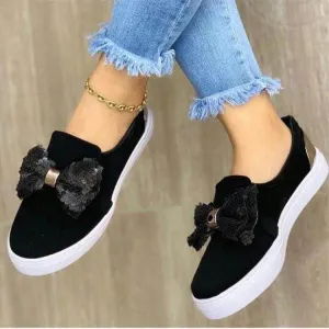 Thick-soled Sponge Cake One-foot Loafers Women Wish Large Size Sequin Bow Single Shoes Women