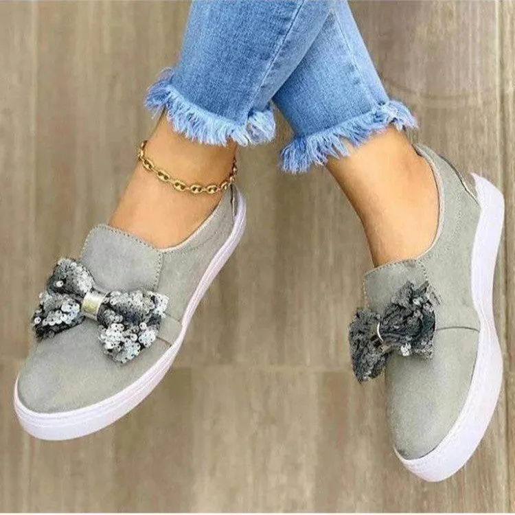 Thick-soled Sponge Cake One-foot Loafers Women Wish Large Size Sequin Bow Single Shoes Women
