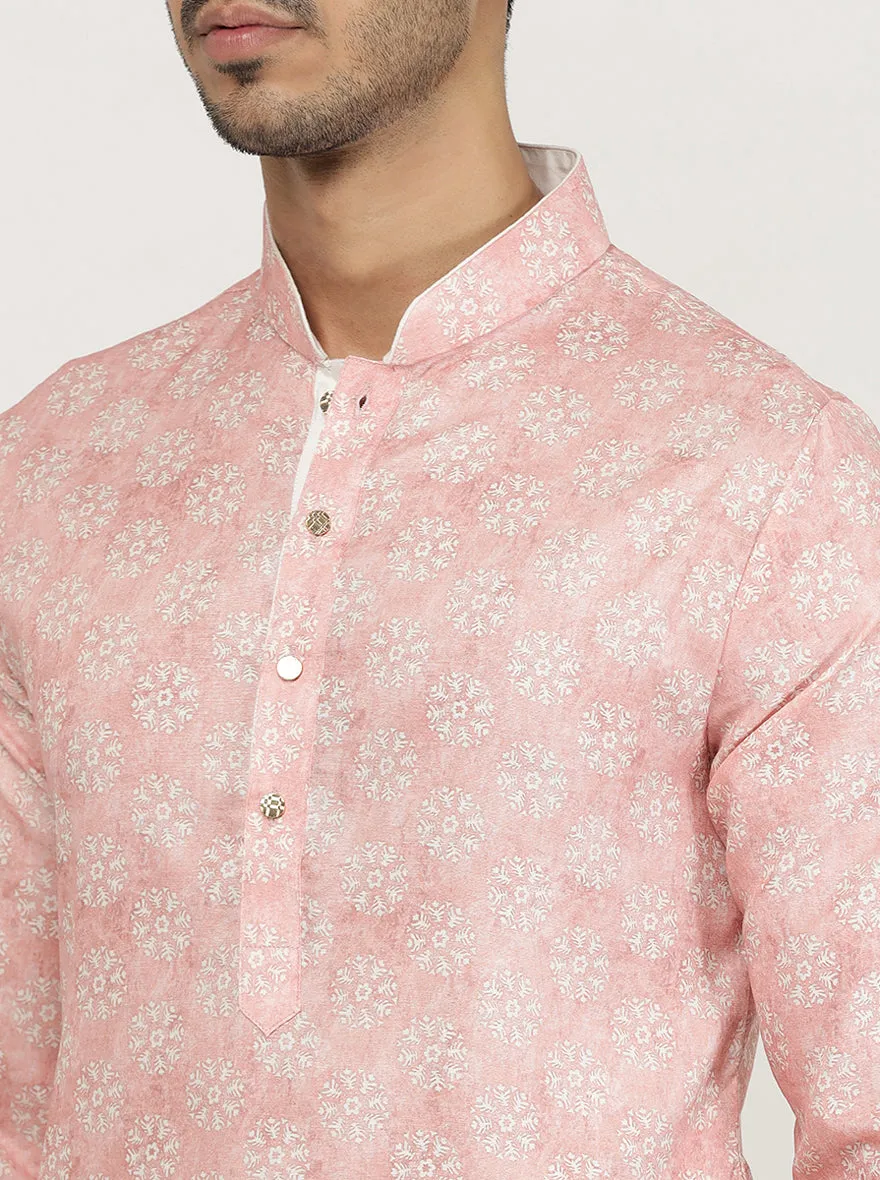 Tint Peach Printed Cotton Silk Blend Kurta | The Kurta Company