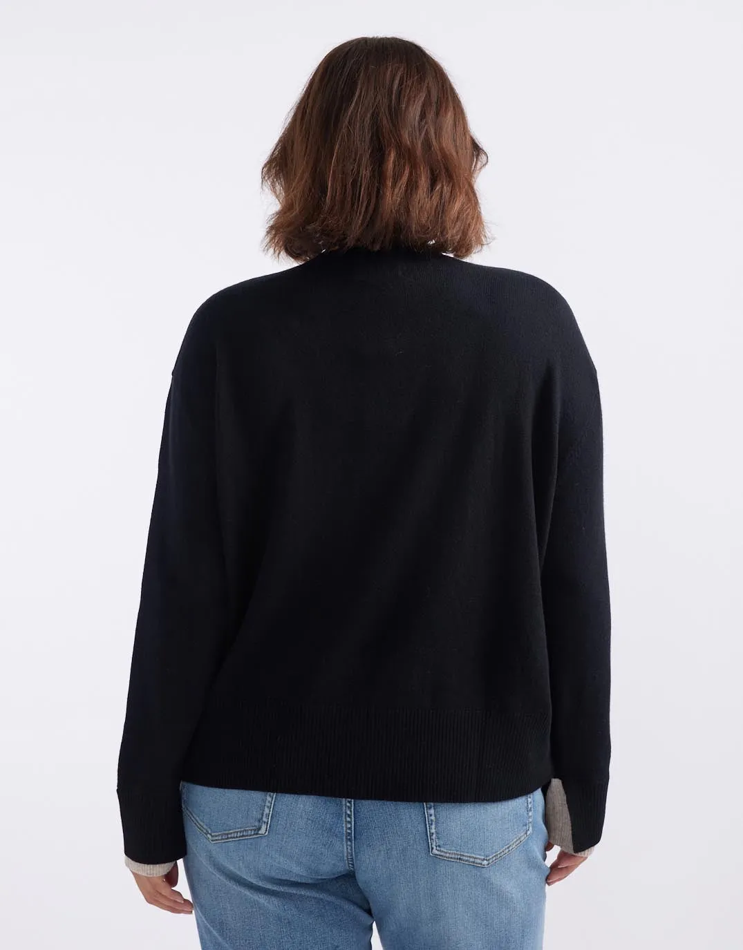 Upstate Wool Cashmere Double Cuff Knit Jumper - Black/Oat