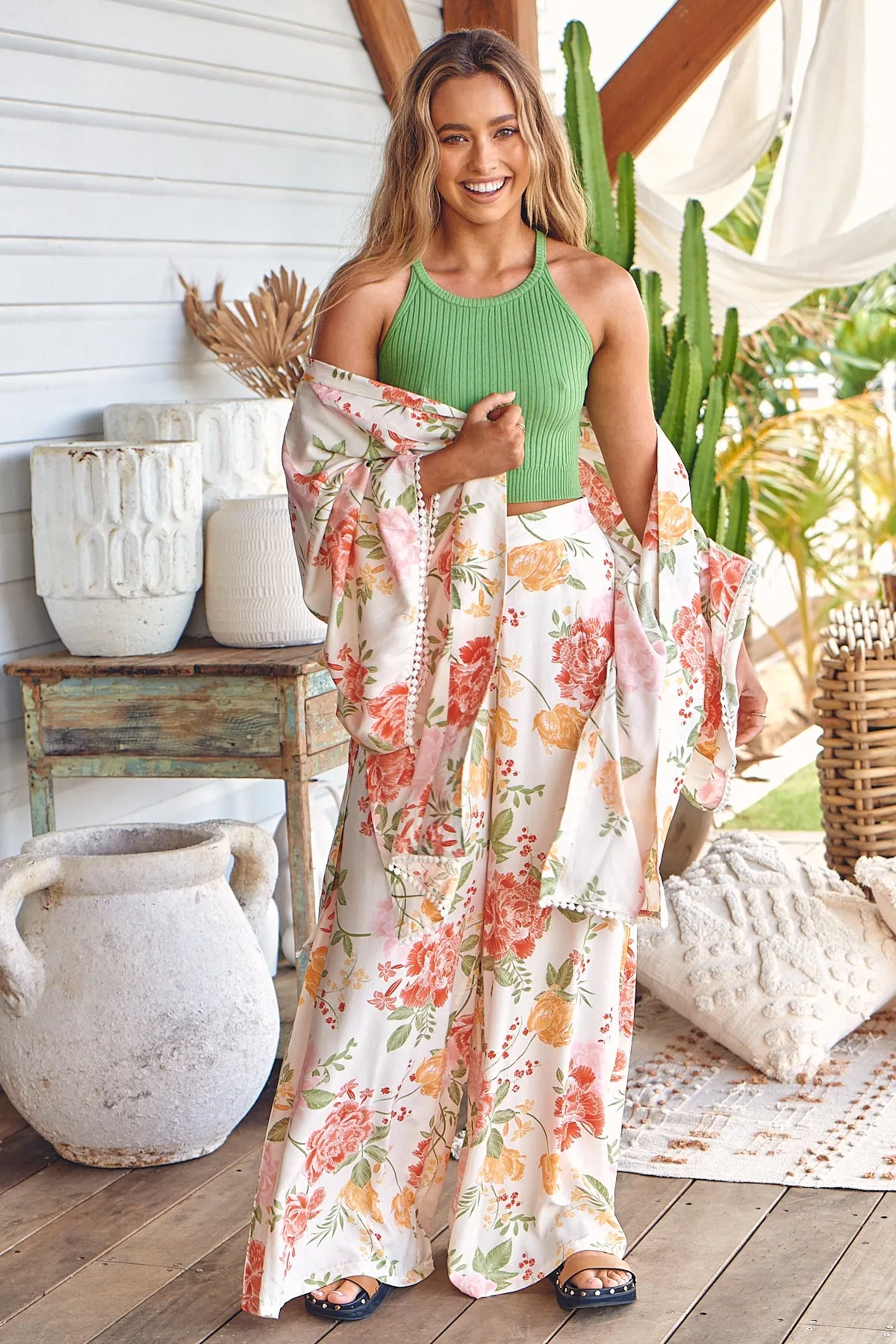 Verbena Print Hibiscus Pants