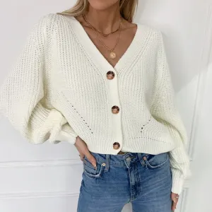 Verge Button-Up Knit V-Neck Cardigan Sweater