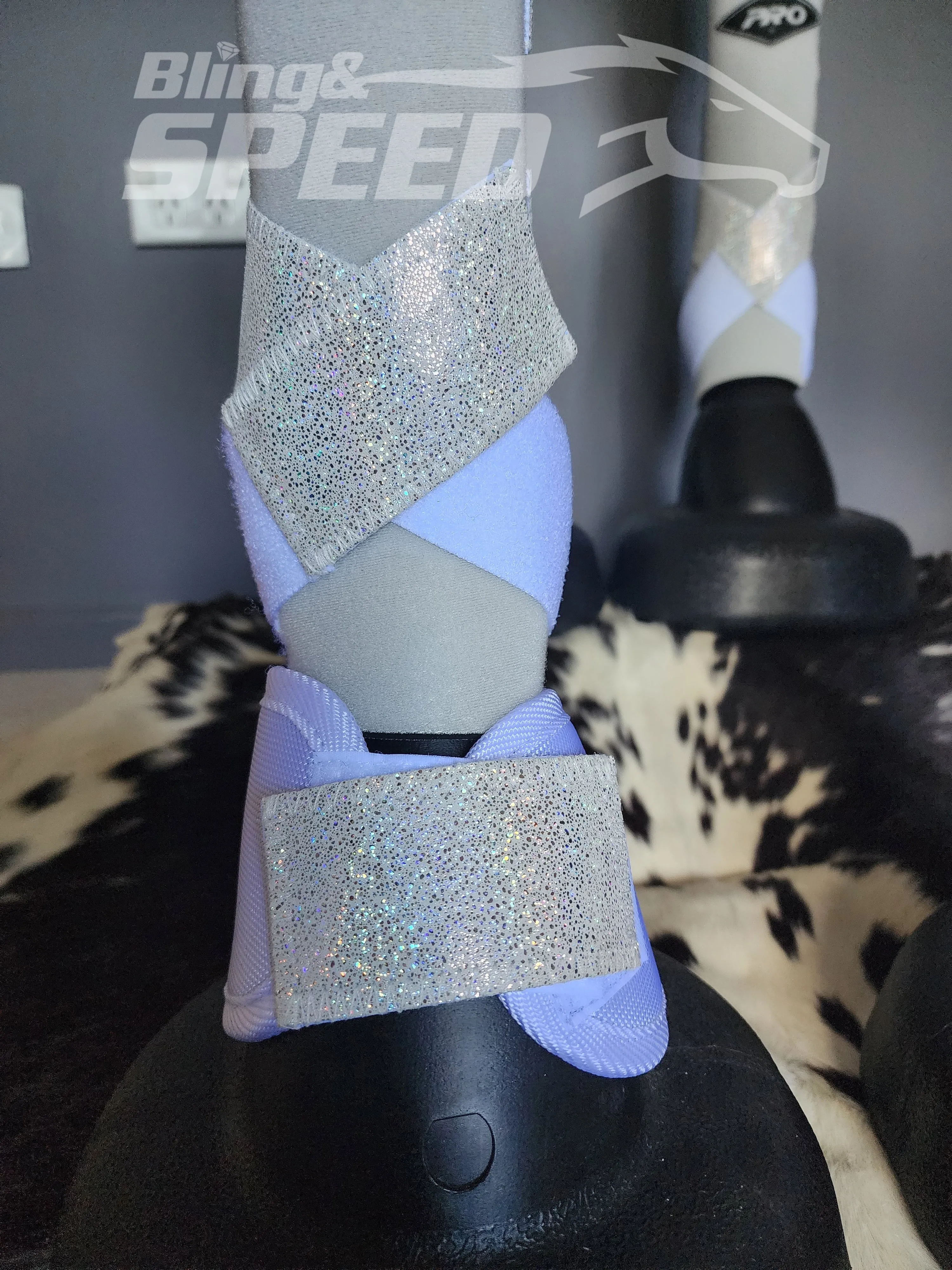 White H20 Front & Rear Set White Sparkle Leather Straps Support Boots and Bells