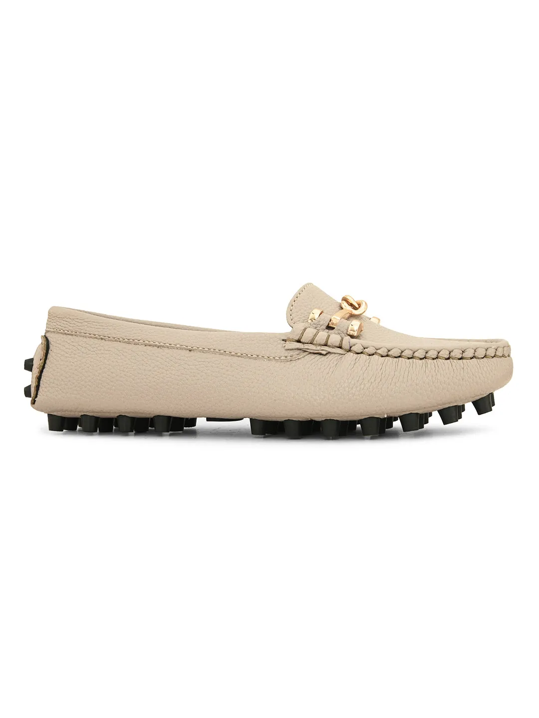 Women Textured Loafers With Buckle Detailing
