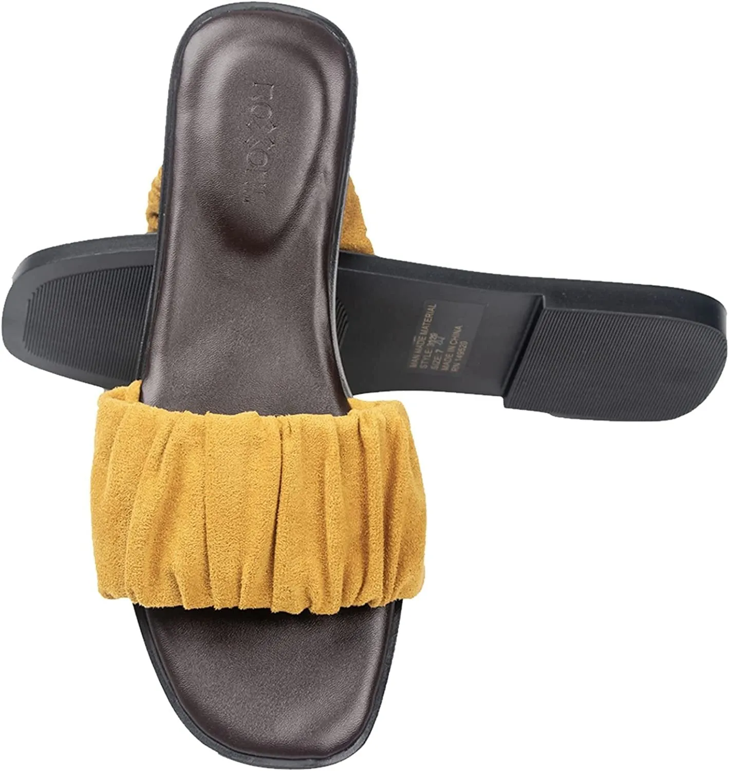 Women’s Ruched Fabric Slide Sandals Open Toe Flat Sandals with Heel Cushion