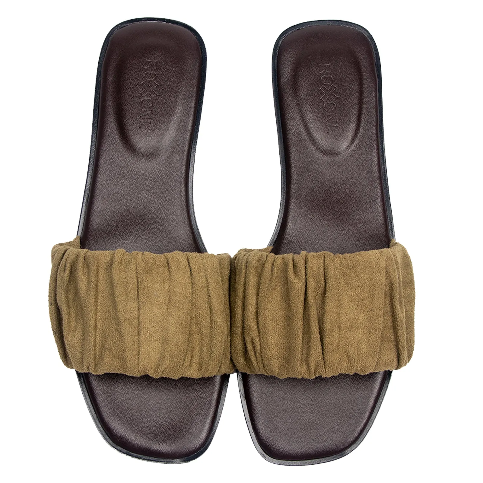 Women’s Ruched Fabric Slide Sandals Open Toe Flat Sandals with Heel Cushion