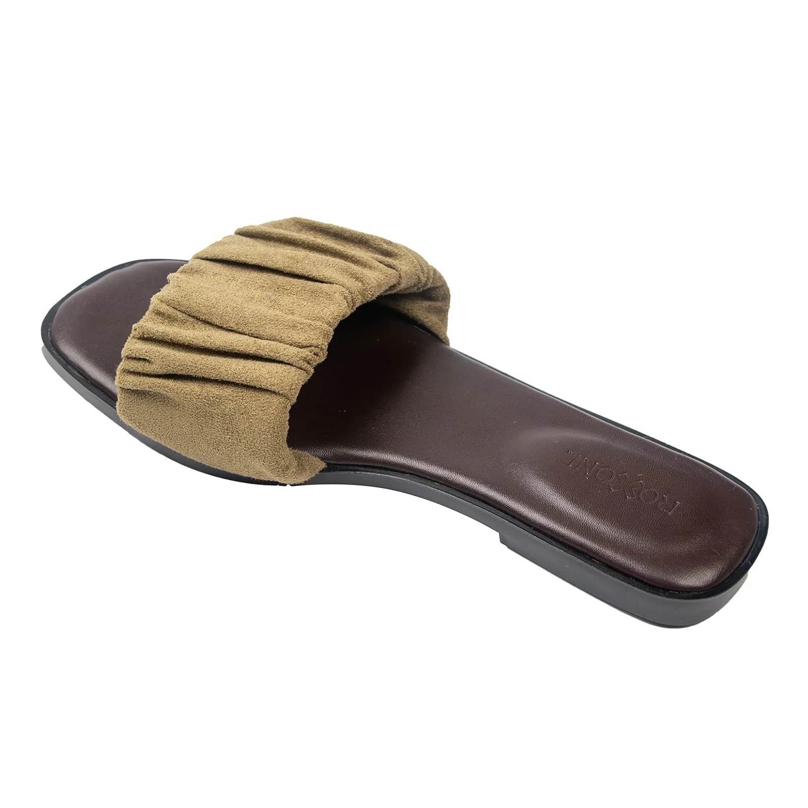 Women’s Ruched Fabric Slide Sandals Open Toe Flat Sandals with Heel Cushion
