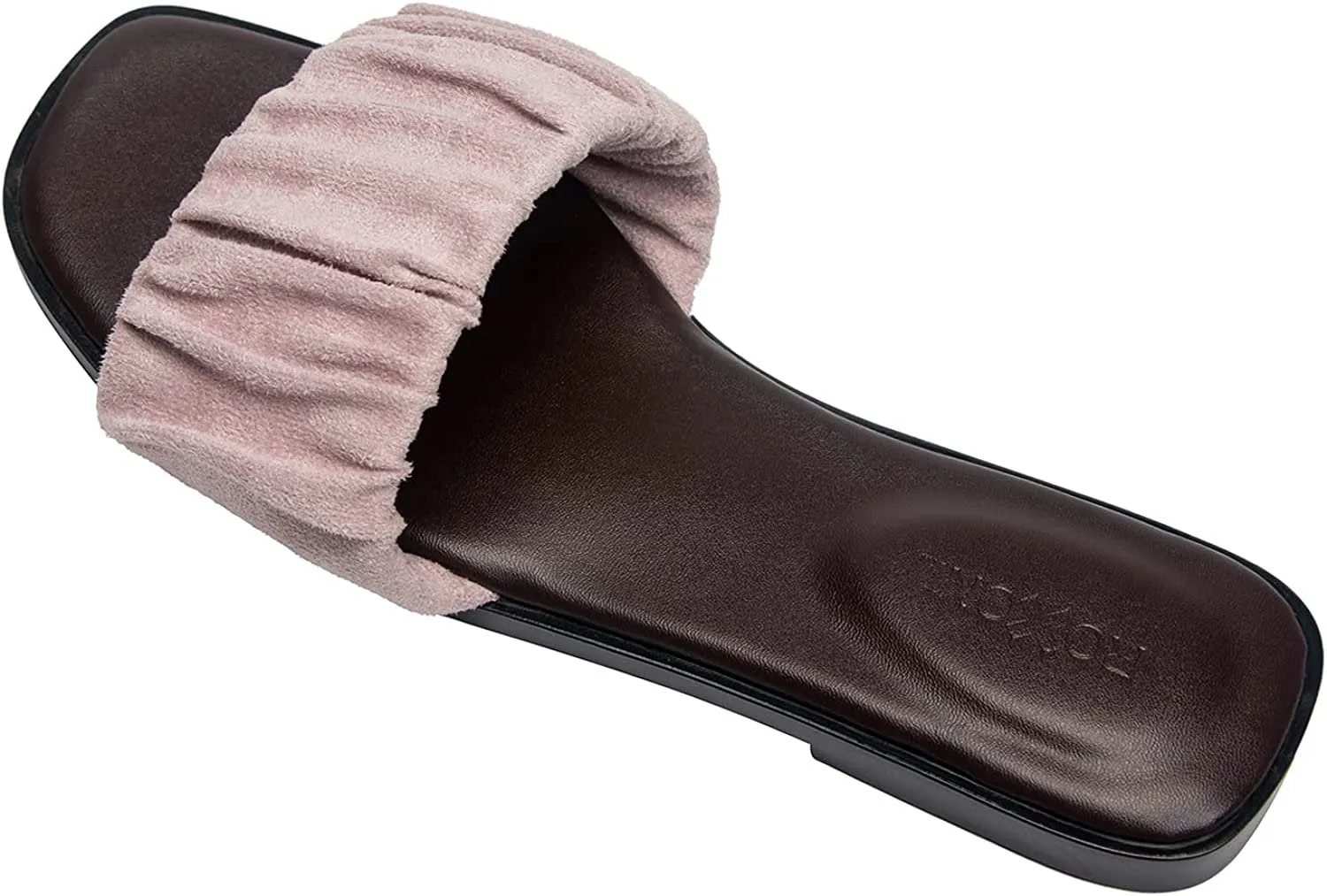 Women’s Ruched Fabric Slide Sandals Open Toe Flat Sandals with Heel Cushion