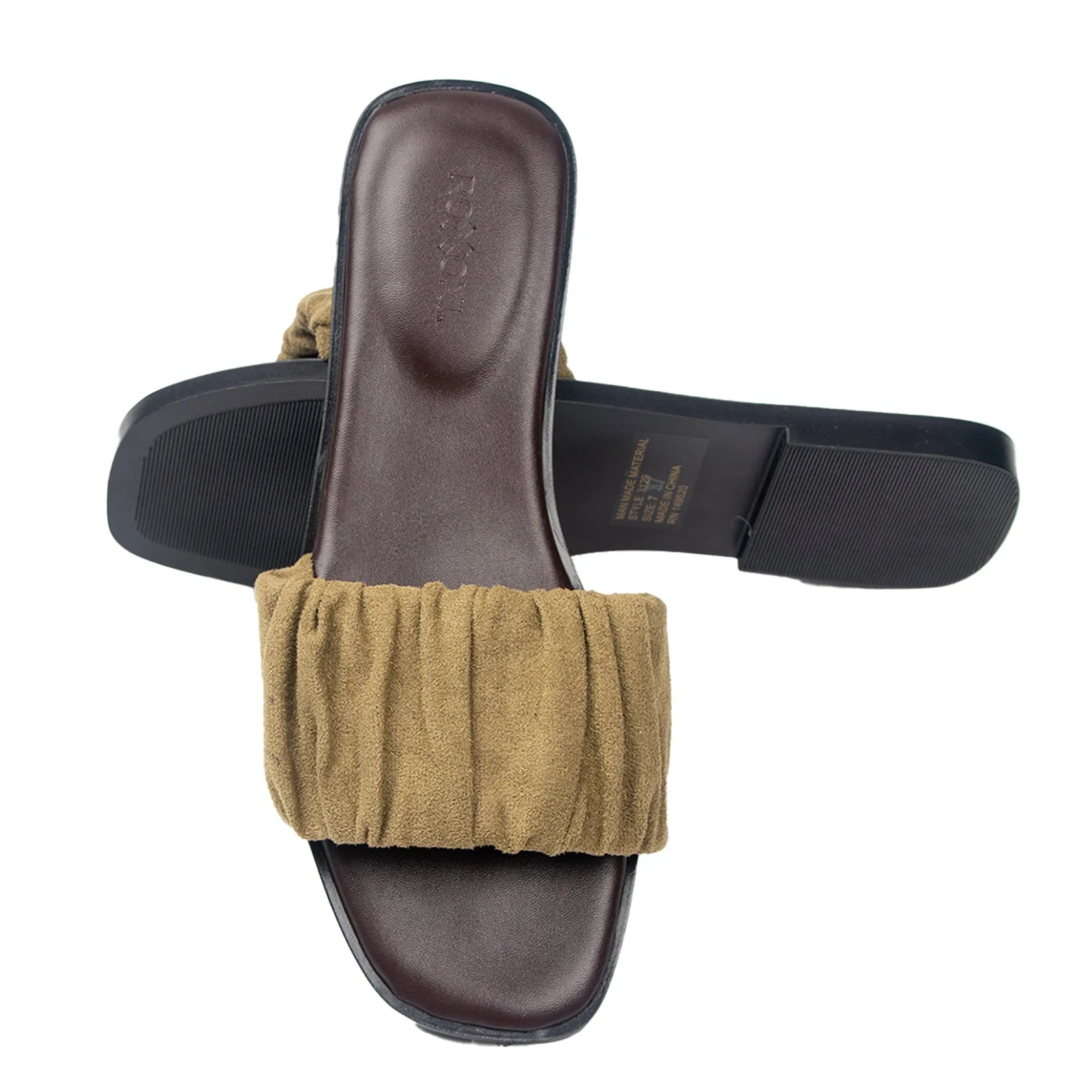 Women’s Ruched Fabric Slide Sandals Open Toe Flat Sandals with Heel Cushion